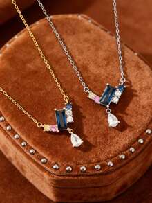 1 st halsband i 925 sterlingsilver med exklusiv design, elegant pärla och zirkonia, geometriskt för kvinnor