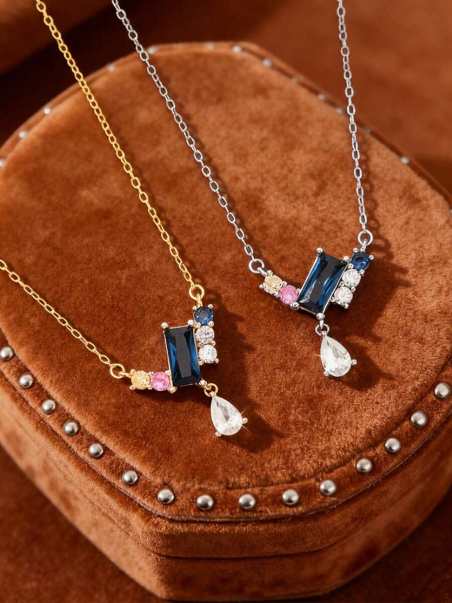 1 st halsband i 925 sterlingsilver med exklusiv design, elegant pärla och zirkonia, geometriskt för kvinnor