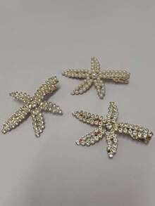 1pc Vintage Faux Pearl Decor Starfish Shaped Hair Clip, Stylish Hair Bun Maker Accessory Suitable For Women And Girls For Daily Wear, Flat Claw Clip, Hair Accessories, Hair Slide, Hair Barrettes - Multicolor - View 10