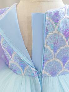 女婴波点泡泡袖蝴蝶结薄纱紫色婚礼派对礼服，优雅公主裙，适合女孩生日、周年纪念、派对、宴会、舞会、节日庆典等场合，附赠头饰 - 紫色 - 查看 11