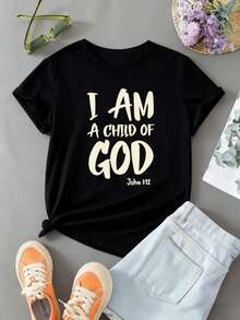 Camiseta infantil con mensaje de fe para ni?a, ideal para primavera. Confeccionada en tela de calidad, corte holgado, resistente y con un estilo minimalista y adorable. - Negro - Ver 3