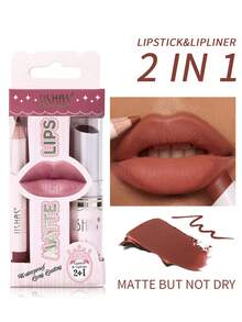 USHAS Lip Liner + Lipstick Set, 12 Colors Available, Velvet Matte Texture, Long-Lasting Non-Smudge Lip Makeup Set, Waterproof Lipstick, Essential For Daily Commute And Parties