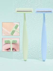 2pcs Professional Stainless Steel Precision Eyebrow Razor & Face Trimmer, Suitable For Beginners (Male & Female) - Includes 1 Replacement Blade, Protective Cap, And Easy-To-Use Design For Precise Shaving, Eyebrow Shaping, And Grooming - Portable Manual Tool For Home & Travel, Personal Care Accessory | Replaceable Blades, Precision Shaping Tool - Baby Blue - View 3