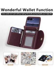 Ốp lưng kiêm ví đeo chéo AWQUER bằng da PU giả, phù hợp với Galaxy Z Flip 7 6 5 4 3 5G, có khe đựng thẻ, túi đựng điện thoại kèm vòng đeo tay, phù hợp với Galaxy ZFlip7 ZFlip6 ZFlip5 ZFlip4 ZFlip3, có chân đế, chống RFID. - Màu Đỏ Sâu - Xem 4