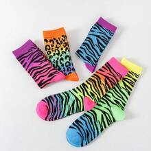 1 par/set de calcetines de media caña de mujer de estampado de leopardo de colores para las cuatro estaciones