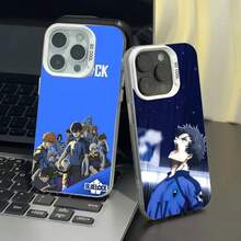 1pc B-Blue L-Lock Funda de Teléfono Anime Diseño IMD Color Plata Funda Compatible con  17 16 15 14 13 12 11 Air Pro Max Plus, Funda Compatible con  17,  17 Pro,  17 Pro Max - z3 - Ver 3