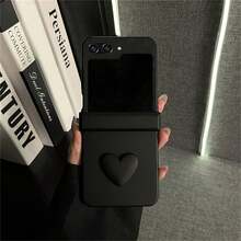 Ốp lưng điện thoại màu đen sang trọng, tối giản hình trái tim 3D, tương thích với Samsung Galaxy ZFlip7, ZFlip6, ZFlip 5, và . - màu đen - Xem 5