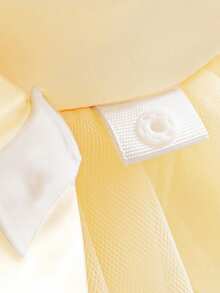 Baby Girls Hooded Sleeve Contrast Lace Mesh Bow Back Cute Birthday Party Dress, Suitable For Flower Girl, Wedding, No Headband Included - Champagne - View 10