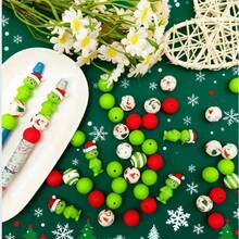 33 Pieces  Official Christmas Green Face Silicone Beads - Cute Design, Colorful Combination, Suitable For DIY Crafts, Keychains, And Pen Charms |   Fun And Durable Holiday Gift Ideas, Christmas Crafts, Holiday Decorations, Fun Ornaments, High-Quality Ornaments, Smooth Texture, Handmade Materials, Christmas And Halloween Gifts For Handicraft Lovers