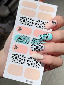 2片/套全覆盖防水美甲贴，多种款式可选，情人节爱心豹纹元素装饰美甲贴纸，适合日常女性使用。 - 彩色 - 查看 1