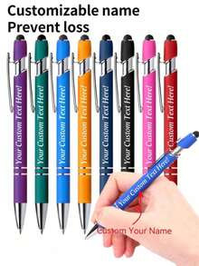 1pc/5pcs/15pcs/30pcs/50pcs/80pcs Customized Text/Logo Personalized Luxury Soft Touch Rose Gold Elegant Custom Ballpoint Pen, Rubber Stylus Capacitive Ballpoint Pen, Push Button Pen, Aluminum Barrel Ballpoint Pen, Perfect Gift For Bridesmaids, Women, Students, Teachers, Family And Friends