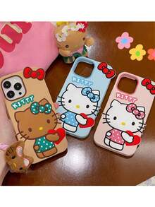 SANRIO 1个时尚创意蝴蝶结、爱心、小猫印花棕色三丽鸥硅胶防水防震保护手机壳，兼容苹果17系列、11/12/12 Pro、13/14/15、13 Pro/14 Pro/15 Pro、12 Pro Max/13 Pro Max/14 Pro Max/15 Pro Max、16、16 Pro、16 Pro Max、17、17 Pro、17 Pro Max - 棕色 - 查看 5