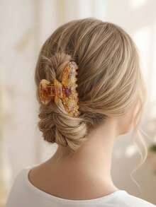 1 pezzo Fermaglio per capelli a fiore con strass, fermaglio per capelli in fibra di acetato resistente, fermaglio per capelli a fiore stellato color caramello, fermaglio per capelli retrò carino, accessorio per capelli da donna e ragazza, complemento di moda per outfit autunnali/invernali, elegante fermaglio per capelli - Multicolore - Visualizzare 4