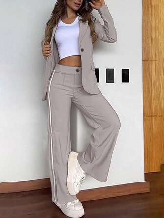 Fashionable & Elegant Colorblock Patchwork Women's Suit Set
