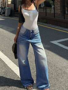 Blugi vintage pentru femei, albastru-despășit, cu model 3D de pisică, primăvară/vară, croială lejeră, tiv evazat, pantaloni casual cu picior drept