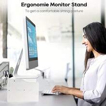Monitor Lift Stand, Laptop Workstation Screen Holder, Home Office Desk Organizer With Drawers, Laptop Workstation Screen Holder - White - View 6