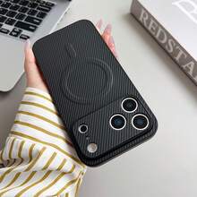 Luxury Fashion Carbon Fiber Pattern Phone Case - Magnetic Wireless Charging Compatible Compatible With IPhone 17Promax 17Pro 17 Air Compatible With Samsung Galaxy S25Ultra S24Ultra S23Ultra S22Ultra , Full Coverage Shockproof Protective Cover - Black - View 9