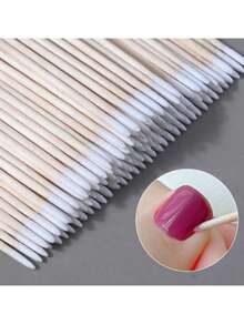 100 قطعة من أعواد التنظيف، أعواد تنظيف الأظافر، أقطان، كرات قطنية خشبية، مصحح تفاصيل الأظافر، مزيل طلاء الأظافر، 7 سم، رموش، مستحضرات تجميل - أبيض - مشاهدة 2