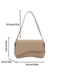 1 chiếc túi đeo chéo thời trang nữ bằng da PU màu trơn, túi đeo vai đa năng - Màu Khaki - Xem 10