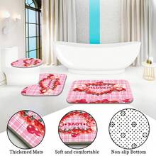 1pc/4pcs Classic Rose Heart Shaped Shower Curtain Set - Heart, Balloon, Rose, Teddy Bear Design - Fashionable Polyester Woven Valentine's Day Decor, Spring Decor, Bathroom Divider Curtain With 12 Hooks, Non-Slip Bath Mat, Toilet U-Shaped Mat, Toilet Lid Cover, Bathroom Set - Multicolor - View 4
