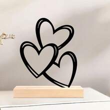 Letrero de hierro con forma de corazón hueco de tres niveles para San Valentín con base de madera, ideal para mesas, fiestas y eventos en casa. - Negro - Ver 3