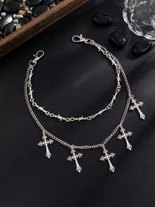 1pc Fashionable Personalized Cross Body Chain, Men's Casual Charm Body Chain, For Pants Decoration, Suitable For Teenagers College Autumn/Winter Outfit