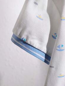 Áo thun polo tay ngắn in hình thuyền buồm thường ngày cho bé trai, mùa hè - trắng - Xem 5