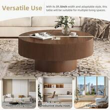 FUNIDEE Elegant Easy Assembly Round Coffee Table With 6.8" Thick Tabletop, Modern Drum End Table, Minimalist Fluted Center Table With Sturdy Base For Living Room, Home Decor, Room Decor - Walnut Colored - 查看 7