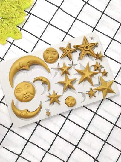 1pc/2pcs Moon, Star, Sun Face Silicone Mold, Cloud Eid Mubarak Bubble Cake Mold, Suitable For Cake Decoration, Cupcakes, DIY Crafts, Gummy, Clay