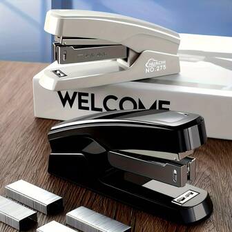 1 st minihäftapparat - Moderna färger i svart, grå, blå, arbetsbesparande, bärbar design för kontor och hemmabruk, kompatibel med vanliga häftklamrar