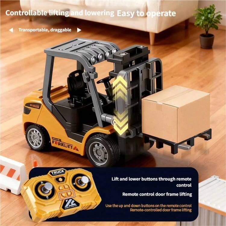 1/64 Escala Carretilla Elevadora de Aleación con Control Remoto, Vehículo de Ingeniería RC 2.4GHz, Carga Tipo-C, Mini Camión de Construcción RC, Regalo de Navidad y Cumpleaños para Niños, Adecuado para Niños y Niñas - Mini carretilla elevadora de aleación con control remoto + plataforma - Añade 6