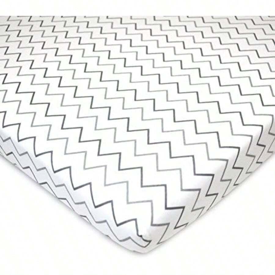 American Baby Company - Juego de 2 sábanas de 100% algodón Jersey Tejido Natural, diseño de Estrellas Grises y Zigzag, Transpirable y Suave, para niños y niñas(gris, (Grey ZigZag)) - Multicolor - Ver 1