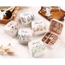 Personalized Name Jewelry Box, Birthday Flower Jewelry Box, Bridesmaid Gift, Customized Wedding Favor, Travel Jewelry Box, Bridesmaid Invitation - Multicolor - View 2