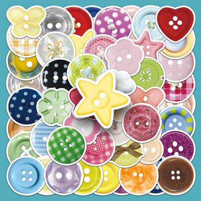 50张彩色纽扣涂鸦贴纸，可重复使用的装饰贴纸，印有励志名言，色彩鲜艳，形状不对称，适用于水瓶、笔记本电脑、滑板、笔记本、剪贴簿和派对用品 | 涂鸦风格 | 耐用贴纸，趣味贴纸