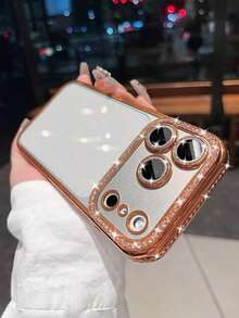 奢华电镀水钻透明手机壳，兼容 17 Pro Max、17 Pro、16、15、14、13、12 Pro Max、14、15、16 Plus、11、17、13，闪亮亮片镜头保护套 - 橘色 - 查看 7