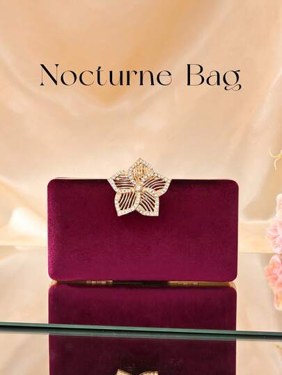 Bolso Nocturno Bolso de mano de terciopelo en forma de caja de lujo para mujer, otoño/invierno, decoración de metal brillante de alta gama para vestido formal, encantador bolso de hombro para fiesta/boda/ocasión formal con cadena