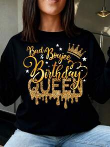 Bad Boujee Birthday Queen Glitter Crown Sweatshirt For Women Celebrate Birthday Party Gift Idea - 黑色 - 查看 1
