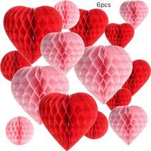 3 piezas/6 piezas Adornos de bolas de panal del Día de San Valentín, bolas decorativas con forma de corazón de 6 pulgadas, disponibles en rojo, rosa, rosa claro y fucsia. Adecuado para decoraciones del Día de San Valentín en oficinas, fiestas de cumpleaños, aulas y decoraciones de bodas. - Multicolor - Ver 13