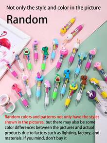 1/5/10支装迷你马卡龙彩色礼盒套装，趣味动物造型，4合1彩色墨水可爱动物图案，儿童礼品套装，婴儿洗礼礼物，洗礼和生日礼物，办公和学校用品，课堂奖励，可爱笔礼品派对礼品袋套装（款式随机） - 彩色 - 查看 3