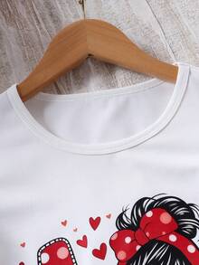 2pcs Girls Heart Cap Sleeve Top And Shorts Set, Spring/Summer - Red and White - View 7