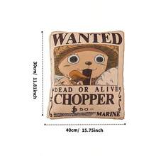 Miniso One Piece Classic Character 16-Inch Pillow, Cartoon Anime Characters Chopper,Wanted Poster Design, Polyester Material, Home Leisure Cushion, Anime-Themed Decoration, Soft Waist Support(1 PC)
