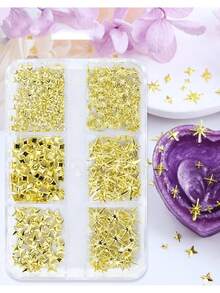 6 ngôi sao 3D dạng lưới, ngôi sao năm cánh, trang sức kim loại mạ vàng, trang trí móng tay nghệ thuật, hình tam giác vàng, hình vuông, hình tia sáng, hình chữ thập, trang sức móng tay hình ngôi sao, đồ trang trí móng tay phong cách Y2K Nhật Bản, phụ kiện móng tay tự làm, đá trang trí móng tay, vật tư làm móng. - Vàng - Xem 5