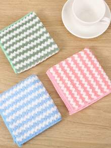 3pcs Cationic Coral Fleece Kitchen Dishcloth, Non-Stick Oil, Thick Water Wave Pattern Dishcloth, Wipe Table Cleaning Cloth - Random - View 3