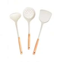 New Silicone Spatula Set, Non-Stick Cookware Utensils, Heat Resistant Long Handle Spatula & Skimmer - Oak Wood Centerpiece Silicone Three-piece Set (black) - View 6