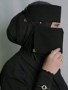 1 chiếc khăn che mặt nhỏ đính đá hoa văn dành cho nữ, khăn trùm đầu Hồi giáo Trung Đông, nhẹ, thoáng khí, màu đen, đa năng. - Khăn voan đính đá nhiều màu - Xem 3