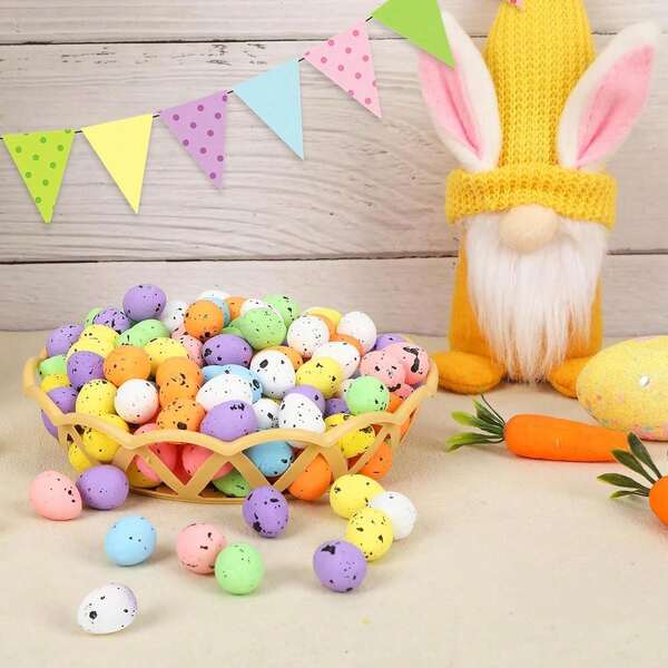 100pcs Decorative Easter Eggs - Pastel Mini Speckled Foam Eggs, Suitable For Easter Basket Filler, Egg Hunt Supplies, Spring Party Favors And DIY Craft Bird Eggs - Lightweight Mini Easter Eggs For Wreaths, Bouquets, Tabletop Centerpieces, Home Decor And Seasonal Spring Decorations