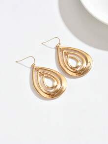 1 Pair Retro Exaggerated Geometric Water Drop Shaped Metal Hoop Earrings, Versatile For Women Daily, Festivals, Parties, Casual Wear - Yellow Gold - View 3