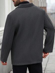 复古羊毛混纺夹克，经典版型男士休闲翻领外套 - 深灰色 - 查看 3