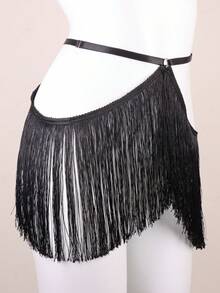 1 chiếc đai lưng tua rua gợi cảm cho nữ, đai lưng Burlesque, đai lưng co giãn có thể điều chỉnh cho đêm tiệc disco - màu đen - Xem 3