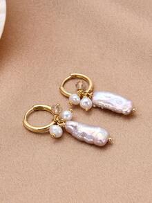 一对18K镀金天然珍珠棒状耳环，适合女性日常、晚宴、节日佩戴，亦可作为礼物。 - 淡紫色 - 查看 5